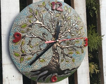 Unique Wall Clock, Clock Art, Ceramic Clock, Home Decor, Pottery Handmade, Round Wall Clock, Modern Kitchen Wall Decor, Christmas Gift