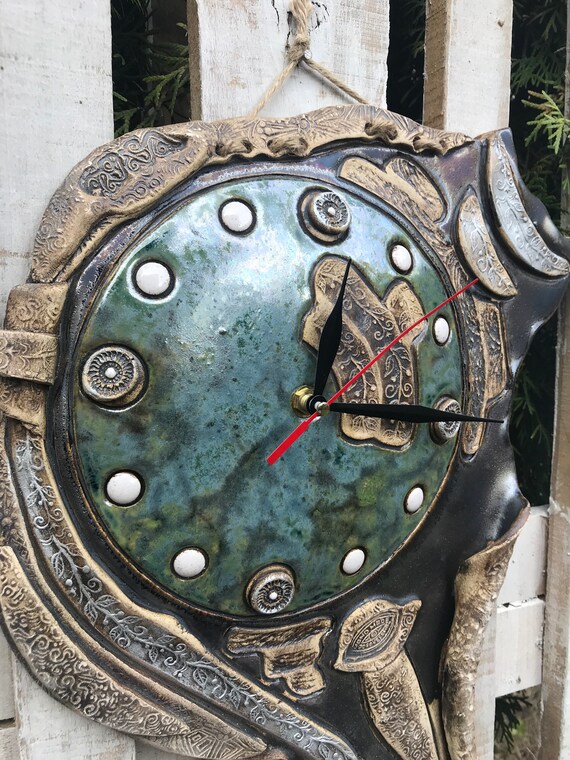 Reloj de ceramica hecho a mano grande para la pared pintado a mano reloj grande decoracion