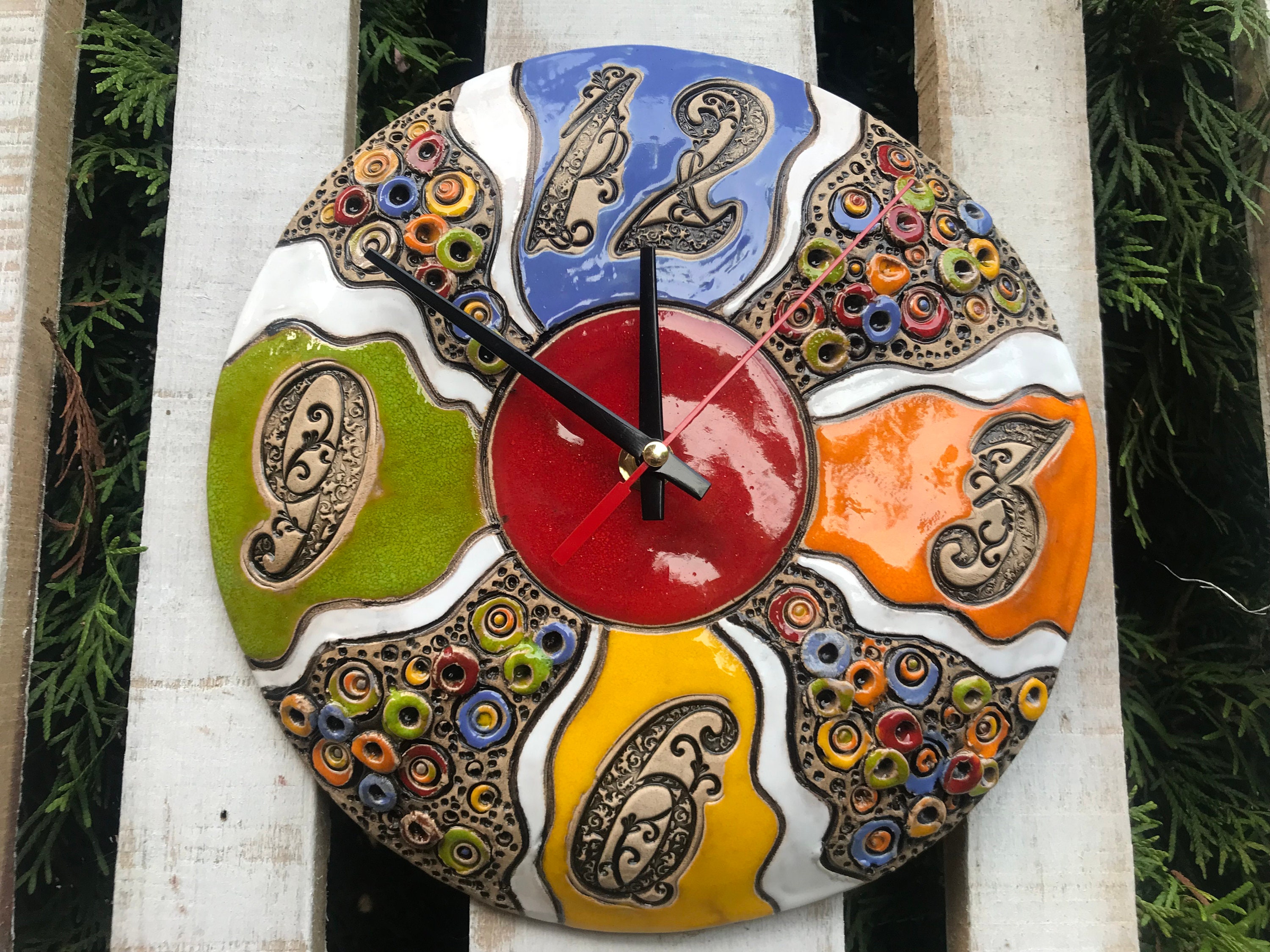 Handmade Ceramic Wall Clock, Modern Kitchen Decor, 9.06