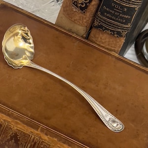 BEAD by WHITING Sauce Ladle with a Scalloped Gold Wash Bowl, Circa 1880