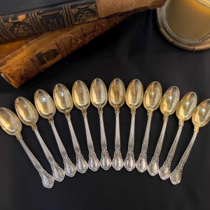 CHANTILLY by GORHAM SILVER Set of 12 Demitasse Spoons Sterling Silver Gold Wash Mono &quot;P&quot;