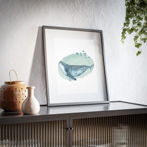 Whale Watercolor Giclée Art Print, Ocean Decor for Beach Lovers, Nautical Home Artwork, Gift for Marine Life Enthusiasts, Coastal Wall Art