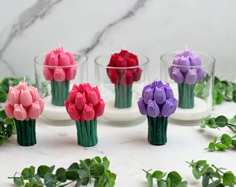 Handmade flower bouquet soy candle or in a clear glass jar with cotton wick and any scene scent