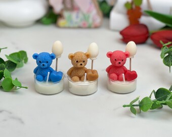 Handmade Teddy Bear Soy Candles with Cotton Wick & scent on your choice in the gift box for baby shower, bithdays, party favors