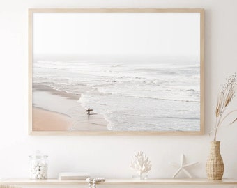 Coastal Surf Print, Minimalist Beach Photography, Boho Decor, Neutral Ocean Wall Art Printable