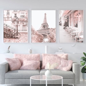 Paris Wall Art Pink Decor for Bedroom Print Set of 3 Prints Girls Room Decor Blush Pink Wall Art Printable French Decor Paris Poster