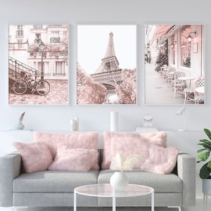 Paris Wall Art Pink Decor for Bedroom Print Set of 3 Prints Girls Room Decor Blush Pink Wall Art French Decor Paris Poster Europe Prints