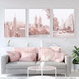 New York Print Set of 3 Prints Pink Wall Decor Blush Wall Art New York City Print NYC Wall Art New York Poster Triptych Wall Art NYC Print