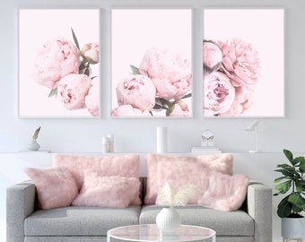 Peonies Print Floral Print Set of 3 Print Blush Pink Wall Art Pink Bedroom Decor Flower Poster Modern Farmhouse Decor Living Room Wall Art