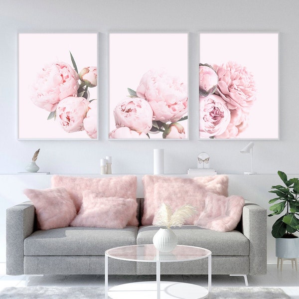 Peonies Print Floral Print Set of 3 Print Blush Pink Wall Art Pink Bedroom Decor Flower Poster Modern Farmhouse Decor Living Room Wall Art