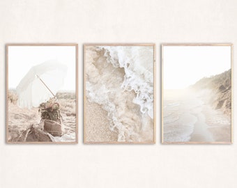 Neutral Beach Wall Art Beach Print Set of 3 Posters Bedroom Boho Decor Coastal Art Printable Ocean Print Beige Wall Art Bohemian Prints