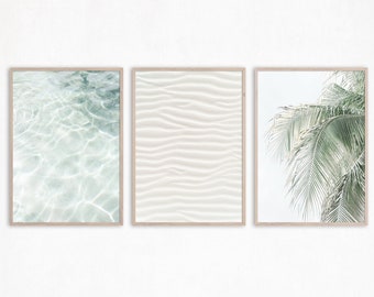 Neutral Beach Print Set of 3 Ocean Prints Beach Home Decor Sage Green Wall Art Coastal Wall Decor Ocean Printable Palm Tree Wall Art