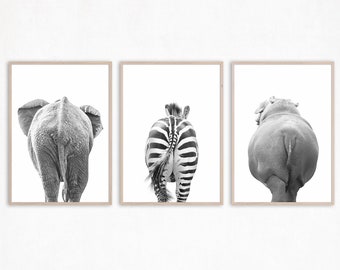 Funny Animal Wall Art Set of 3 Animal Print Funny Bathroom Art Animal Poster Restroom Art Butt Print Safari Animal Printable Bathroom Signs