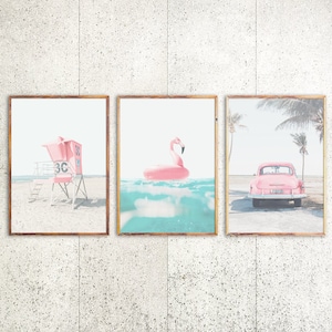 Pink Beach Wall Art Beach Print Set of 3 Prints Coastal Decor Beach Photography Ocean Printable Summer Print Beach Poster Pastel Wall Art