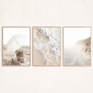Neutral Beach Print Set: Coastal Boho Wall Art, Beige Decor, Ocean Printable, Digital Download