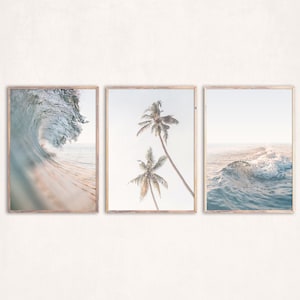 Pastell Strand Druck 3er Set Poster Ozean Druckbare Strand Wandkunst Pastell Dekor Neutral Kunstdruck Surf Wandkunst Palme Druck Küstenkunst