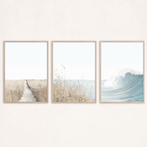 Ocean Print 3er Set Poster Neutral Beach Print Boho Wand Dekor Beige Dekor Sommer Küsten Wand Kunst druckbare Strand Fotos