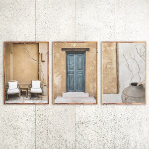 Boho Wall Art Neutral Architecture Print Moroccan Decor Minimalist Set 3 Piece Wall Art Earth Tone Decor Terracotta Wall Art