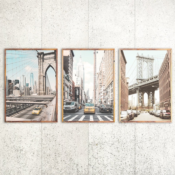 NYC Print Set van 3 Prints New York City Poster 3 Stuk Wall Art New York City Wall Art New York Fotografie Brooklyn Art New York Printable