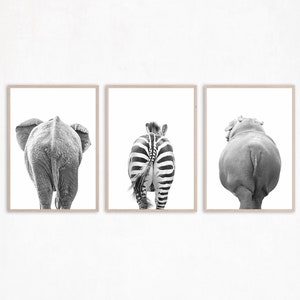 Divertido Animal Wall Art Set de 3 Animal Print Funny Bathroom Art Animal Poster Baño Art Art Butt Print Safari Animal PrintAble Signos de baño