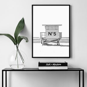 California Beach Poster Fashion Print Coastal Wall Art Black and White Beach Photography Sea Printable Ocean Poster Lifeguard Tower Print