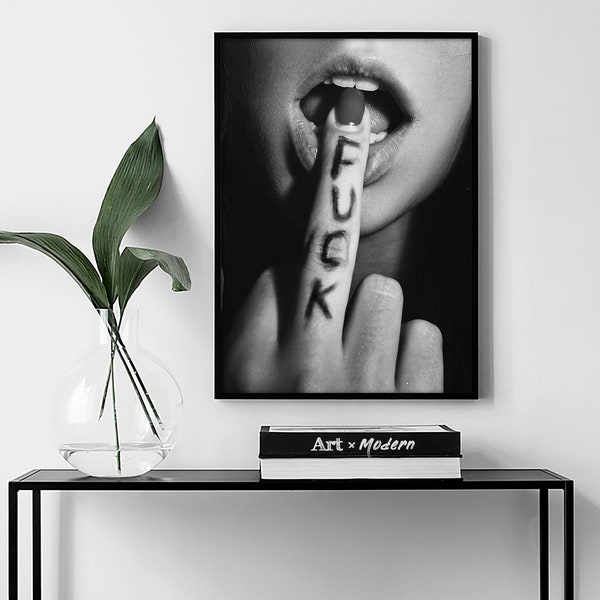 Middle Finger Print Feminist Art Print Fashion Wall Art Black and White Poster Feminism Print Fashion Photography Retro Wall Art Glam Decor