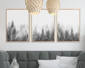 Pine Forest Print Set: Black and White Scandinavian Wall Art, Nordic Decor, Nature Posters