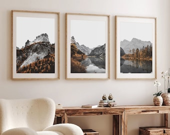 Fall Mountain Print Set: Nordic Autumn Landscape Wall Art, Forest, Nature Photography, Digital Download