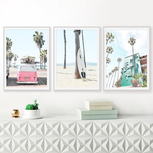Beach Wall Art Surf Print Set of 3 Prints Beach Coastal Decor California Beach Print California Wall Art VW Bus Print Beach Photography