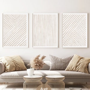 Neutral Wall Art Boho Wall Decor Abstract Minimalist Wall Art Boho Print Set of 3 Line Art Beige Decor Neutral Abstract Print Set
