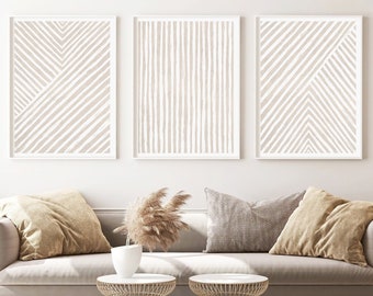 Neutral Abstract Line Art Print Set: Minimalist Beige Decor, Boho Wall Art, Digital Download