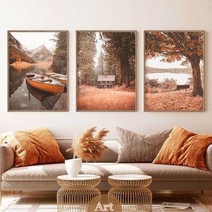 Herbst Druck 3er Set Wald Landschaft Wandkunst Herbst Wanddeko Erntedank Erntedank Druck Bauernhaus Dekor Orange Wandkunst Rustikal druckbares Poster