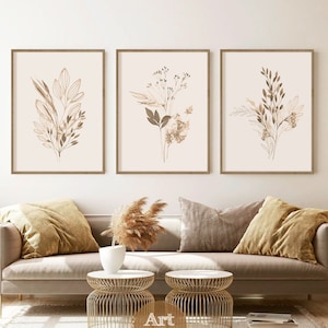 Neutral Wall Art Watercolor Botanical Print Set of 3 Gallery Wall Art Floral Printable Art Wild Flowers Art Modern Living Room Decor