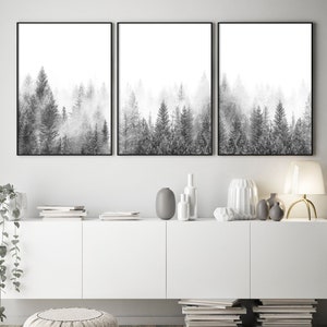 Forest Wall Art Black and White Print Set of 3 Prints Pine Scandinavian Poster Large Living Room Wall Art Nordic Wall Decor Nature Art Print