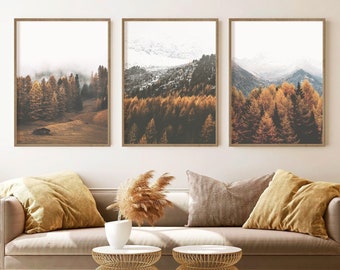 Mountain Print Set of 3 Landscape Print Farmhouse Living Room Decor Autumn Print Set of 3 Forest Print Fall Wall Art Forest Poster Farm Art