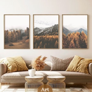 Set di stampe di montagna di 3 stampe paesaggistiche Agriturismo Soggiorno Decor Set di stampa autunnale di 3 stampa forestale Caduta Wall Art Forest Poster Farm Art