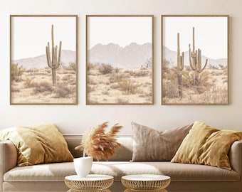 Southwestern Desert Print Set: Four Peaks Arizona, Boho Wall Art, Cactus Mountain, Digital Download