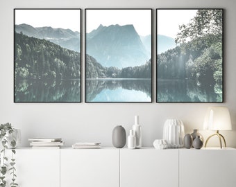 Mountain Landscape Print Set, Nordic Nature Wall Art, Living Room Poster, Digital Download