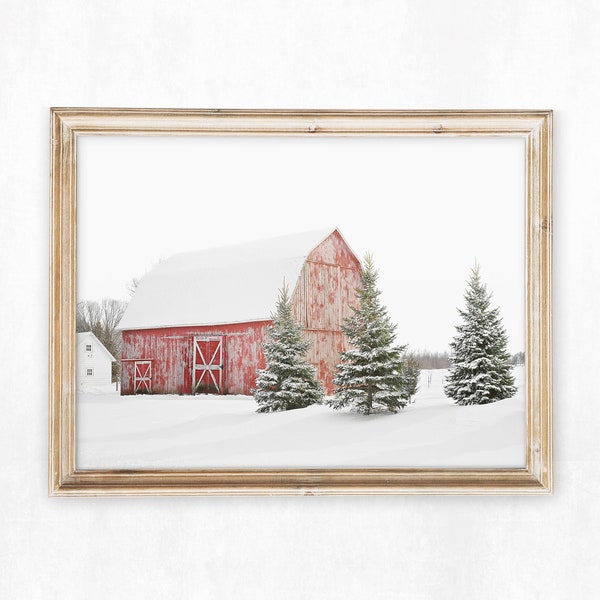 Barn Print Farmhouse Christmas Decor Rustic Holiday Decor Nordic Christmas Print Winter Decor Christmas Printable Scandinavian Wall Art