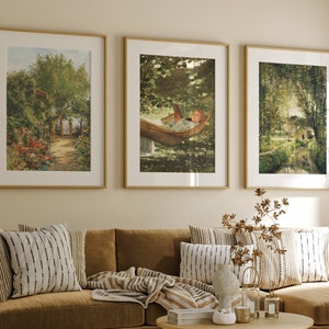 Pinturas de jardín Impresiones de campo vintage Decoración de granja verde Casa de campo Arte de la pared Impresiones para sala de estar Imágenes rústicas Pintura de paisaje vintage