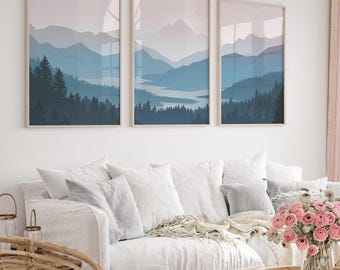 Minimalist Mountain Print Set: Abstract Landscape Art, Mid Century Modern Art Digital Download