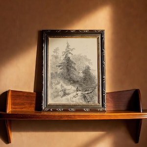 Vintage Pine Forest Sketch Print: Classic Hunting Art, Fir Etching, Neutral Farmhouse Wall Decor
