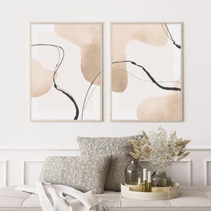 Light Beige Minimalist Line Art Set of 2 Neutral Wall Art Abstract Painting Instant Digital Download Prints for Wall Decor