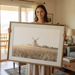 Windmühlen-Druck: Neutrale Bauernhaus-Dekoration, rustikale Bauernhaus-Wandkunst, großes Landlandschafts-Poster
