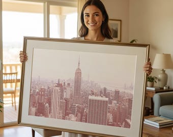 Blush Pink New York City Skyline Print, NYC Wall Art, Poster Printable