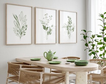 Sage Green Wall Art Boho Botanical Print Set of 3 Posters Bedroom Decor ...