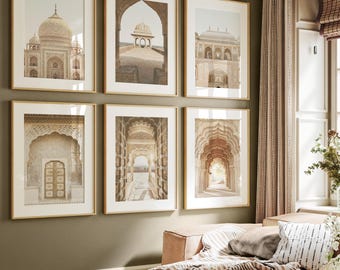Neutral Indian Wall Art, Moroccan Decor, Boho Prints, Eclectic Gallery Wall Set, Architecture Poster