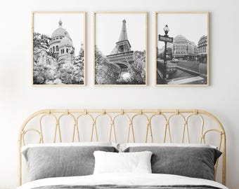 Paris Print Set: Black and White Europe Wall Art, French Decor, Eiffel Tower Poster