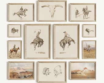 Vintage Western Cowboy Prints: American Rustic, Country Posters, Ranch Decor, Gallery Wall Set