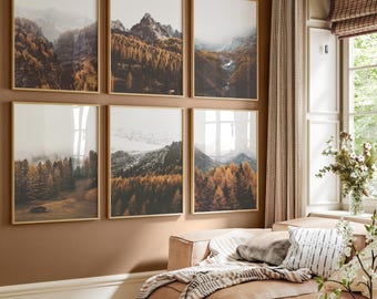 Set of 6 Autumn Mountain Prints, Fall Forest Photography, Landscape Wall Art, Rustic Nature Gallery Wall Set, Cozy Cabin Decor, Printable